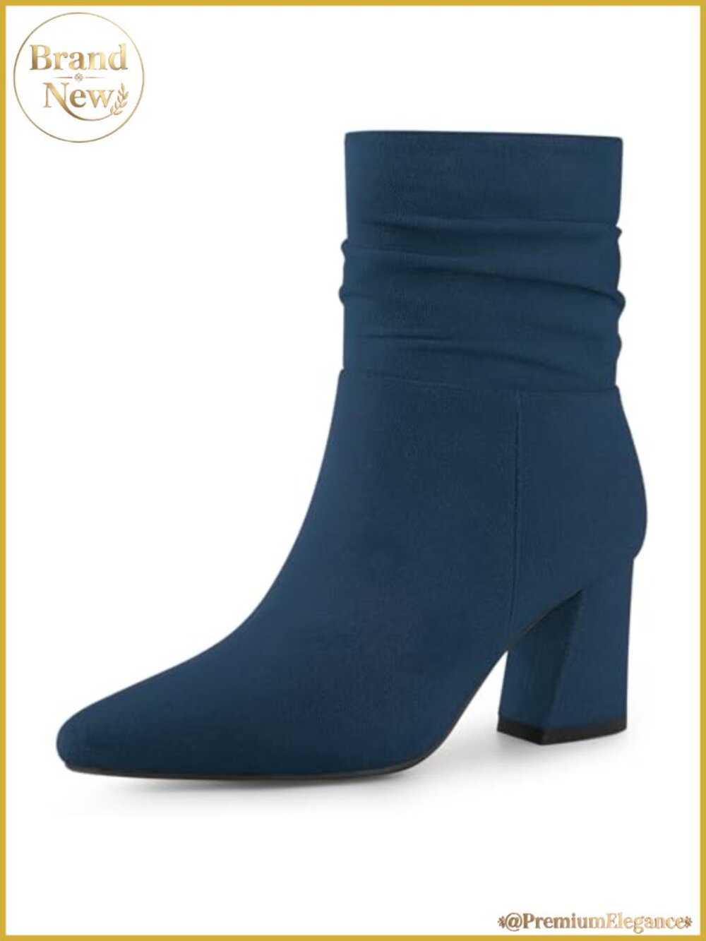Pointy Toe Slouched Chunky Heel Ankle Boots Faux Suede Zip Booties